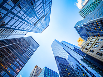 Upward View of Tall Buildings